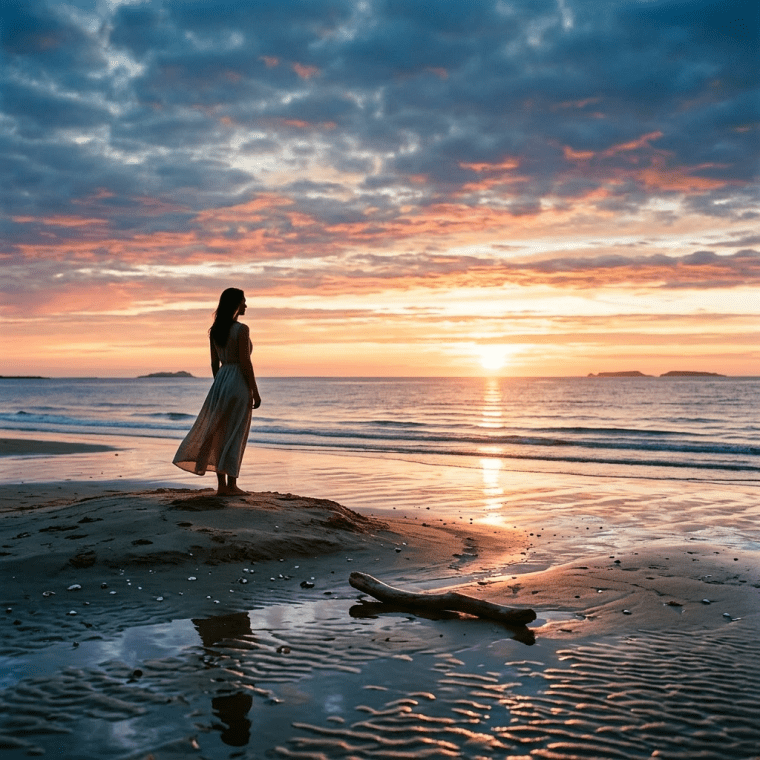 Silhouette of a hiker with a backpack standing on a rocky mountain peak at sunrise